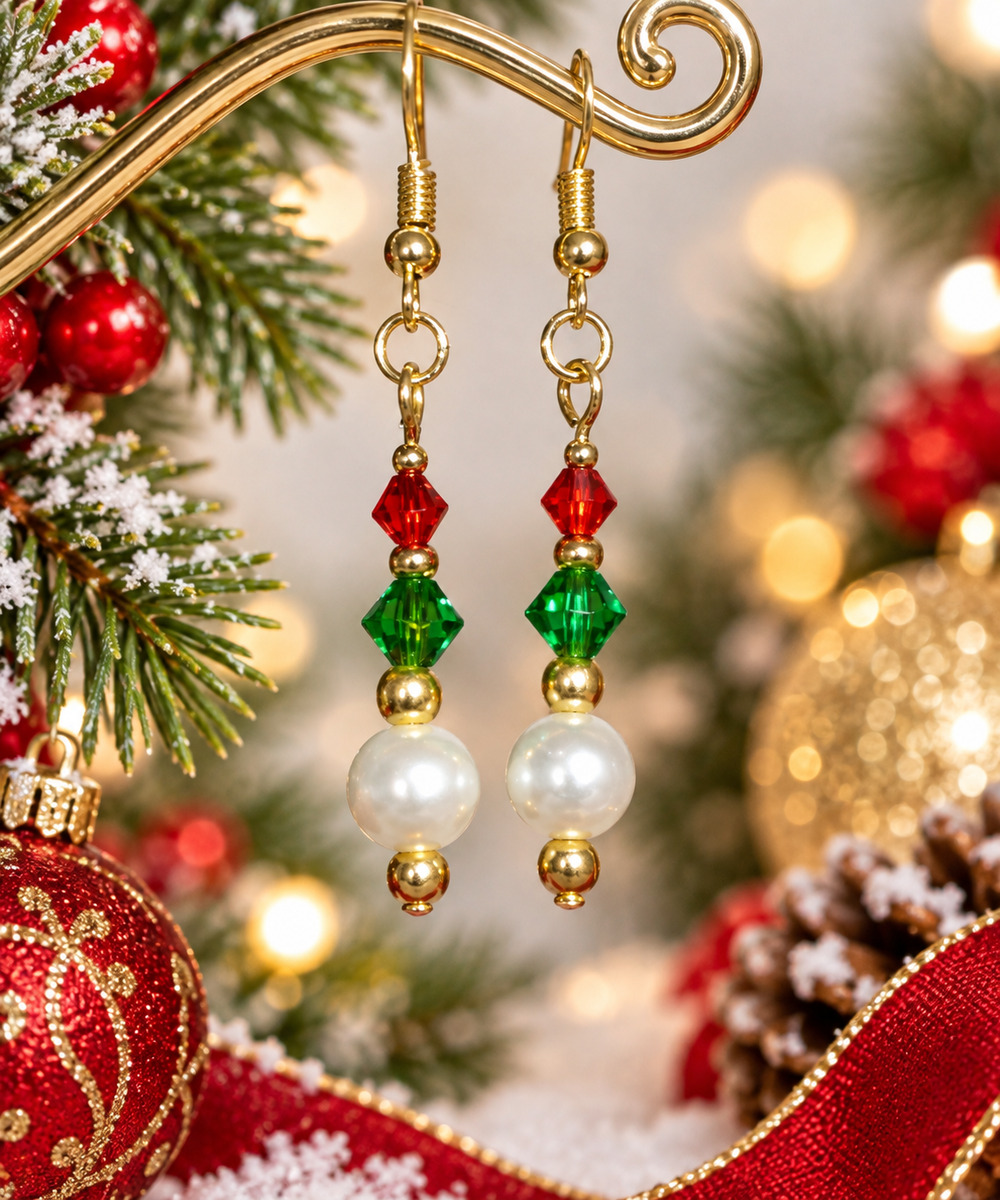 Handmade Pearl Bi-Cone Earrings: Classy Festive Holiday #C34